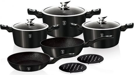 Набор посуды Berlinger Haus "Metallic Line", цвет: черный, 10 предметов