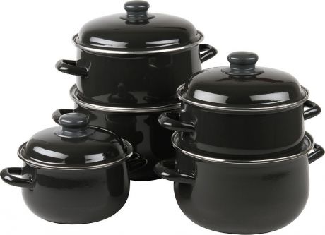 Набор посуды "Pomi d’Oro", с крышкой, цвет: черный, 5 предметов