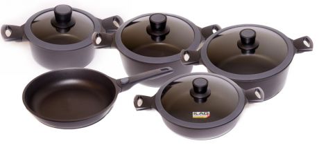 Набор посуды SKK "Series 6", с антипригарным покрытием, цвет: черный, 9 предметов