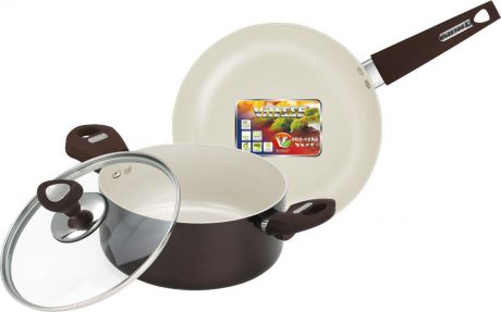 Набор посуды "Vitesse", с антипригарным покрытием, цвет: коричневый, 3 предмета. VS-2219