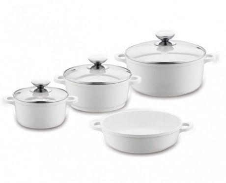 Набор посуды для приготовления Berndes Vario Click Induction White, с крышками, цвет: белый, 7 предметов