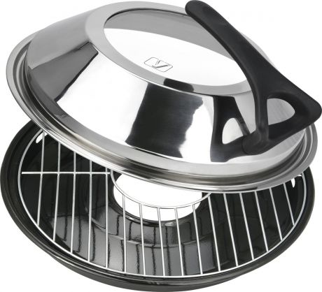 Сковорода-гриль "Vitesse", с крышкой, со съемной ручкой, цвет: серебристый, черный. Диаметр 33 см. VS-2381