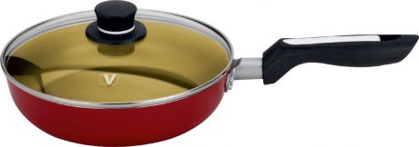 Сковорода "Vitesse" с крышкой, со съемной ручкой, с антипригарным покрытием, цвет: бордовый, золотой. Диаметр 24 см. + Лопатка кулинарная "Vitesse", длина 25,5 см