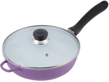 Сковорода "BartonSteel" с крышкой, с керамическим покрытием, со съемной ручкой, цвет: фиолетовый. Диаметр 24 см