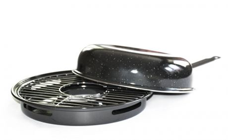Сковорода "Гриль-газ" с крышкой, с решеткой-гриль, с эмалированным покрытием, с мраморной крошкой. Диаметр 32 см. D-522