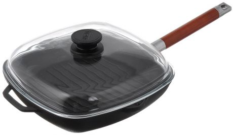 Сковорода-гриль чугунная "Биол", с крышкой, со съемной ручкой, 26 х 26 см