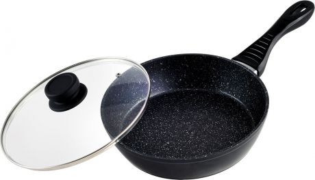 Сковорода "Bohmann", с крышкой, с мраморный покрытием, цвет: черный, 26 см. 1004-26BHMRB