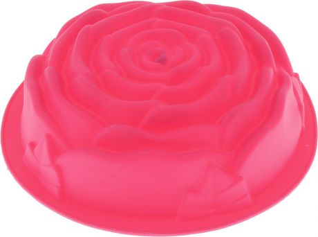 Форма для выпечки Paterra "Роза", силиконовая, цвет: малиновый, диаметр 24 см