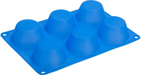 Форма для кексов "Regent Inox" , силиконовая, цвет: голубой, 6 ячеек, 24,5 х 16,5 х 3,5 см
