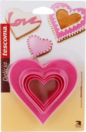 Формочки для вырезания печенья Tescoma "Сердечки", двухсторонние, 3 шт