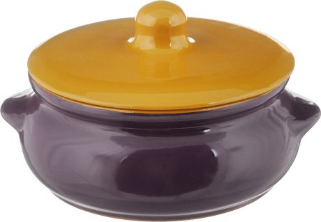 Горшок для запекания Борисовская керамика "Радуга", с крышкой, цвет: фиолетовый, светло-коричневый, 700 мл