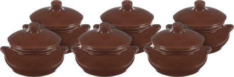 Набор горшочков для запекания Борисовская керамика "Лакомка", цвет: темно-коричневый, 250 мл, 6 шт