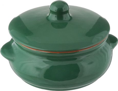 Горшок для запекания Борисовская керамика "Радуга", с крышкой, цвет: зеленый, 700 мл
