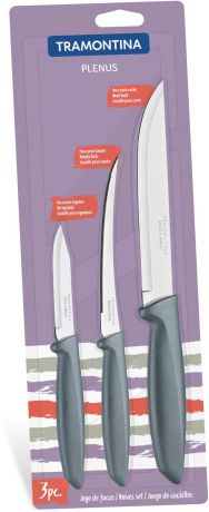 Набор ножей Tramontina "Plenus", цвет: серый, длина лезвия 7,5 см, 3 предмета