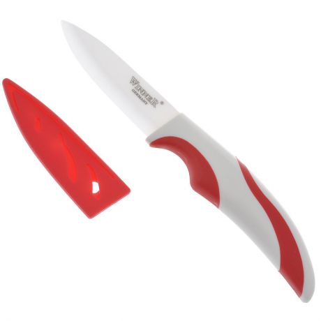 Нож для чистки "Winner", керамический, с чехлом, цвет: красный, длина лезвия 7,4 см