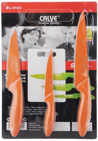 Набор ножей "Calve", с разделочной доской, цвет: оранжевый, 4 предмета. CL-3103
