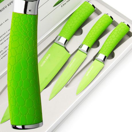 Набор ножей "Mayer & Boch", цвет: зеленый, 3 шт. 24145
