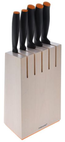 Набор ножей Fiskars "Functional Form", на подставке, цвет: черный, оранжевый, слоновая кость, 6 предметов