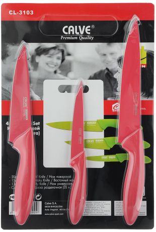 Набор ножей "Calve", с разделочной доской, цвет: красный, 4 предмета. CL-3103
