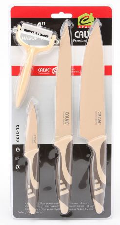 Набор ножей "Calve", цвет: бежевый, коричневый, 4 предмета. CL-3130