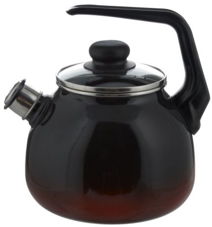Чайник СтальЭмаль "Кармен", со свистком, цвет: черный, красный, 3 л