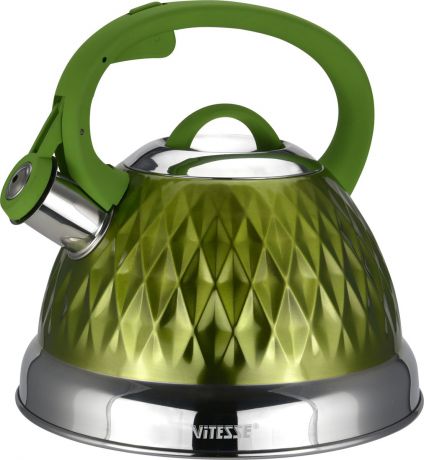Чайник "Vitesse", со свистком, цвет: зеленый, 2,6 л