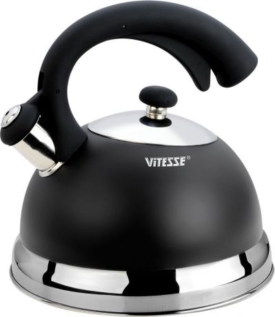 Чайник "Vitesse", со свистком, цвет: черный, 2,5 л