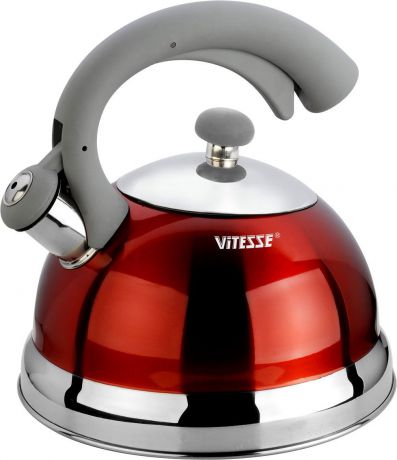 Чайник "Vitesse", со свистком, цвет: красный, серый, 2,5 л