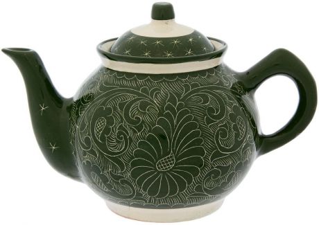 Чайник заварочный "Риштанская керамика", цвет: зеленый, 1 л
