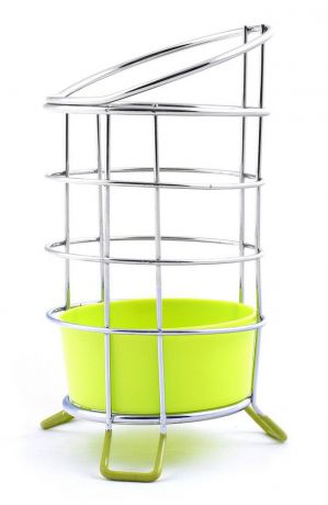 Подставка для столовых приборов "Мультидом", с поддоном, цвет: салатовый, стальной, высота 13 см