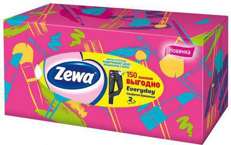 Салфетки Бумажные косметические Zewa "Everyday", цвет: розовый, 2 слоя, 150 шт