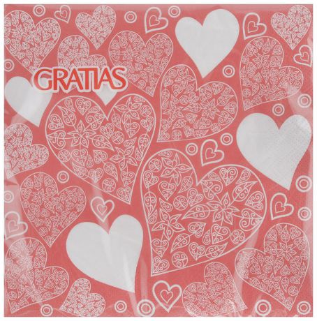 Салфетки бумажные Gratias "Сердечки", трехслойные, 33 х 33 см, 20 шт