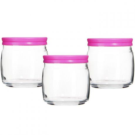 Набор банок для продуктов Pasabahce Cesni 0,5 л, 3 шт, цвет крышки: розовый 43003
