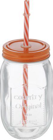 Емкость для напитков "Zeller", с трубочкой, цвет: оранжевый, прозрачный, 480 мл