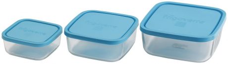 Набор контейнеров Bormioli Rocco "Frigoverre", квадратные, цвет крышки: синий, 3 предмета