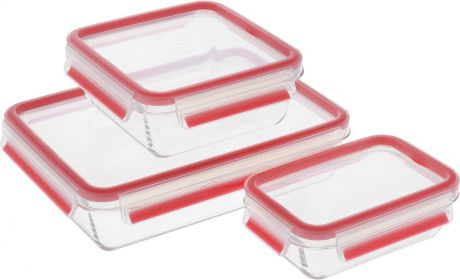 Набор контейнеров Emsa "Clip&Close Glass", цвет: красный, прозрачный, 3 шт