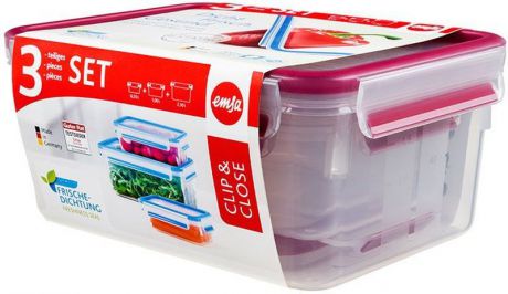 Набор контейнеров Emsa "Clip&Close", цвет: малиновый, прозрачный, 3 предмета