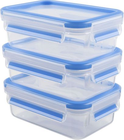 Набор контейнеров Emsa "Clip&Close", цвет: голубой, прозрачный, 3 предмета, 550 мл