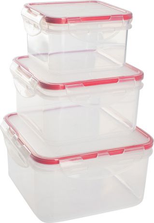 Набор контейнеров для продуктов Giaretti "Clipso", цвет: черри, 3 шт