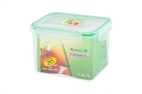 Контейнер пищевой "Xeonic", прямоугольный, цвет: прозрачный, зеленый, 1,3 л. 810096