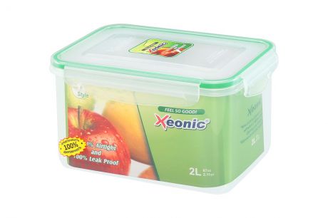 Контейнер пищевой "Xeonic", прямоугольный, цвет: прозрачный, зеленый, 2 л. 810100