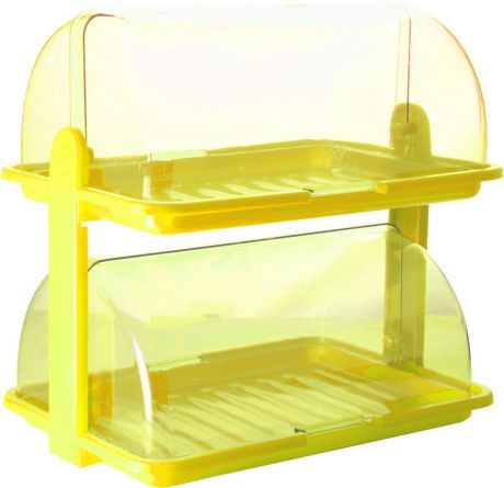 Хлебница "Plastic Centre", 2-ярусная, цвет: желтый, прозрачный, 38,5 х 26 х 37 см