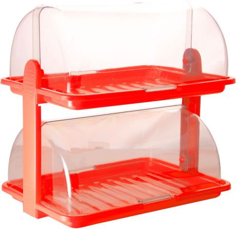 Хлебница "Plastic Centre", 2-ярусная, цвет: красный, прозрачный, 38,5 х 26 х 37 см