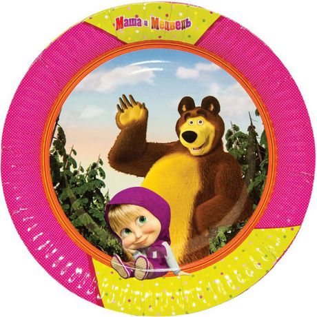 Веселая затея Тарелка бумажная Маша и Медведь 23 см 6 шт