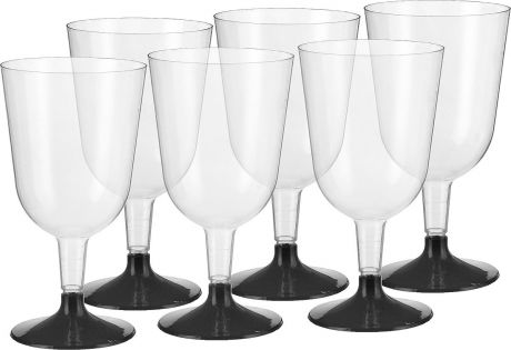 Набор бокалов для вина "Buffet", цвет: прозрачный, черный, 200 мл, 6 шт