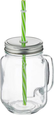 Емкость для напитков "Zeller", с трубочкой, цвет: прозрачный, зеленый, 470 мл