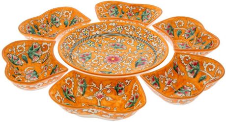 Набор салатников "Риштанская керамика", цвет: оранжевый, 7 предметов