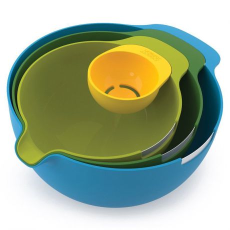 Набор мисок Joseph Joseph "Nest", с отделителем белков, цвет: желтый, зеленый, салатовый, голубой, 4 предмета
