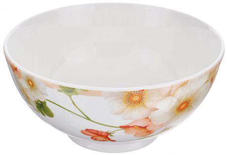 Салатница Nanshan Porcelain "Мальва", цвет: белый, кремовый, зеленый, диаметр 20 см