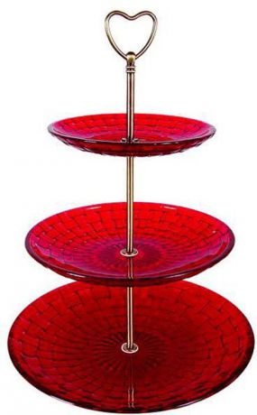 Фруктовница Bekker, 3-ярусная, цвет: красный, высота 34,5 см. BK-7524